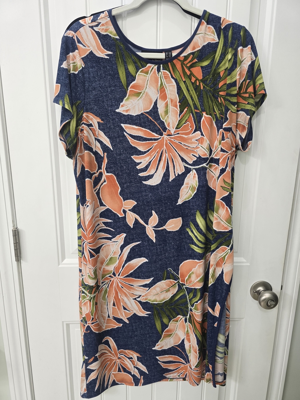 Attitudes by Renee Navy Floral Top with Peach Accents